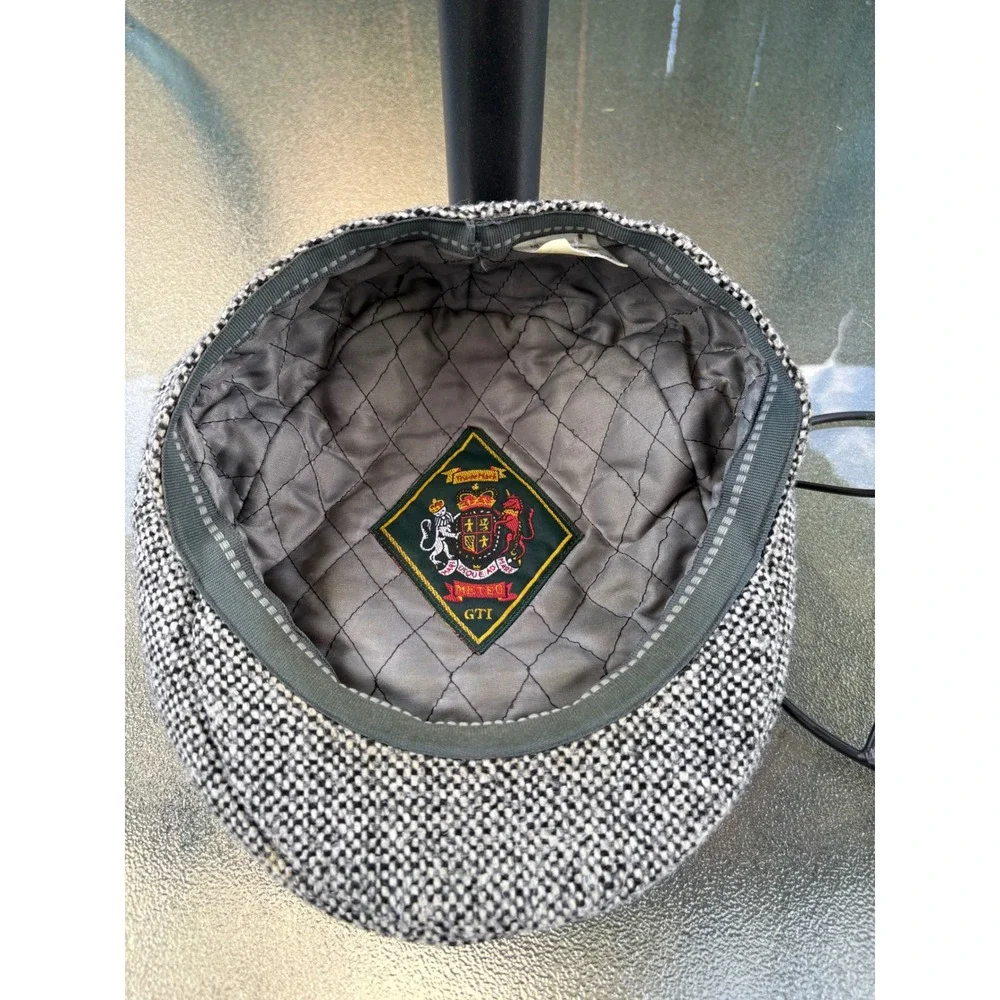 Vintage Meteo GTI Newsboy Cap Gray Tweed Flat Cap Made in France Size 7 1/8